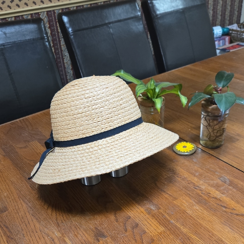 LC Lauren Conrad Women's Tan Straw Hat with Black Ribbon